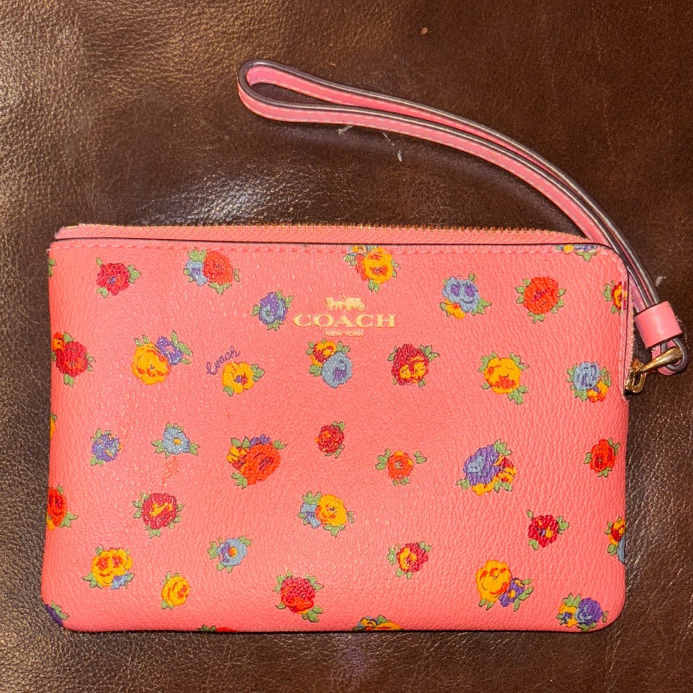 Coach Pink Floral Print Wristlet